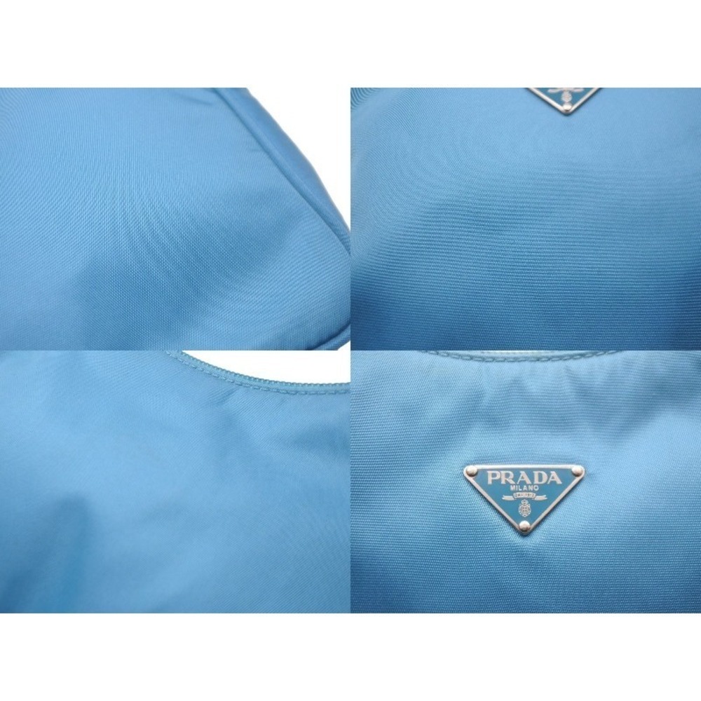 PRADA Hobo Handbag Blue Triangle Logo One Shoulder - Picture 8 of 10